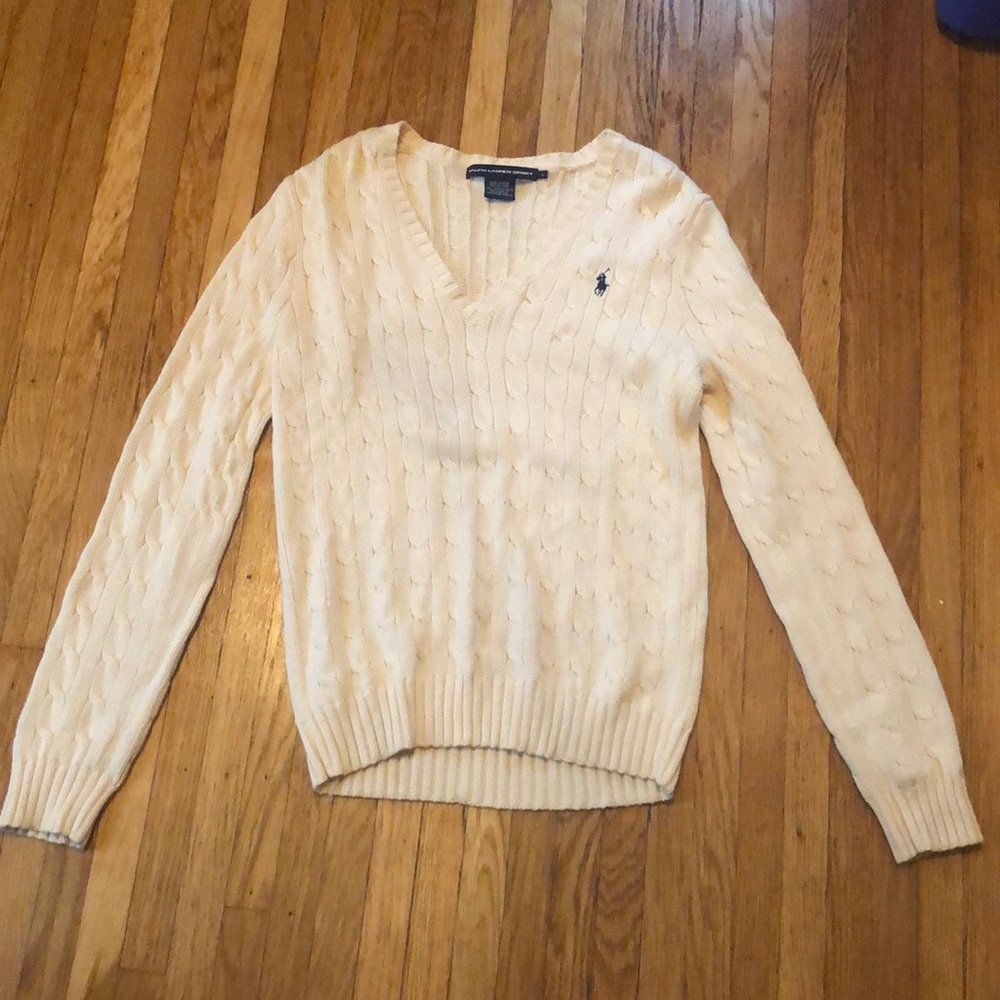 Cable knit V neck sweater